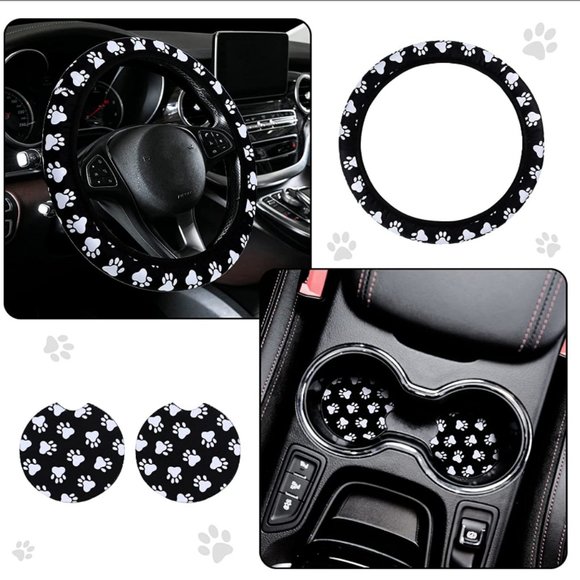 ***10Pc Paw Print Full Interior Car Accessories Set - Picture 5 of 6